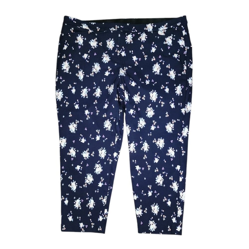 Lane‎ Bryant Pants Womens Plus Size 26R Blue Floral Comfort Waist With Pockets